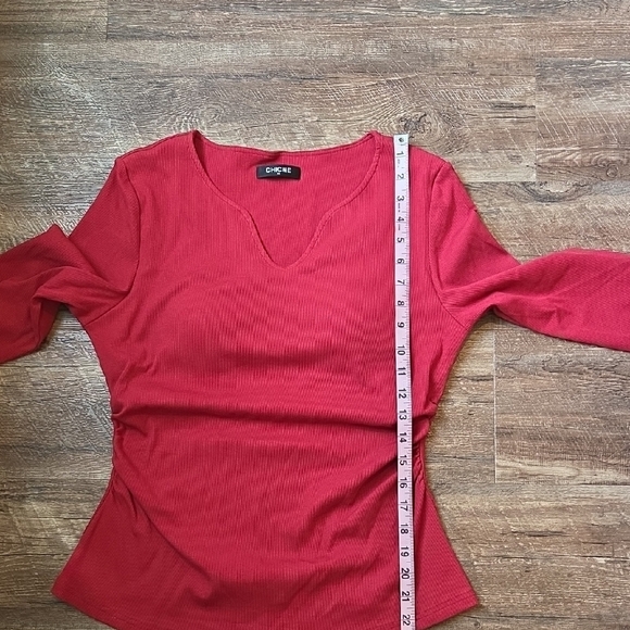 ChicMe Red Ribbed Fitted Top with Long Sleeves Built-bra Women's XL - Picture 13 of 16